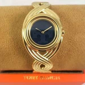 New Tory Burch Miller Gold & Navy Braided Cuff Bracelet Watch TBW6213 NWT